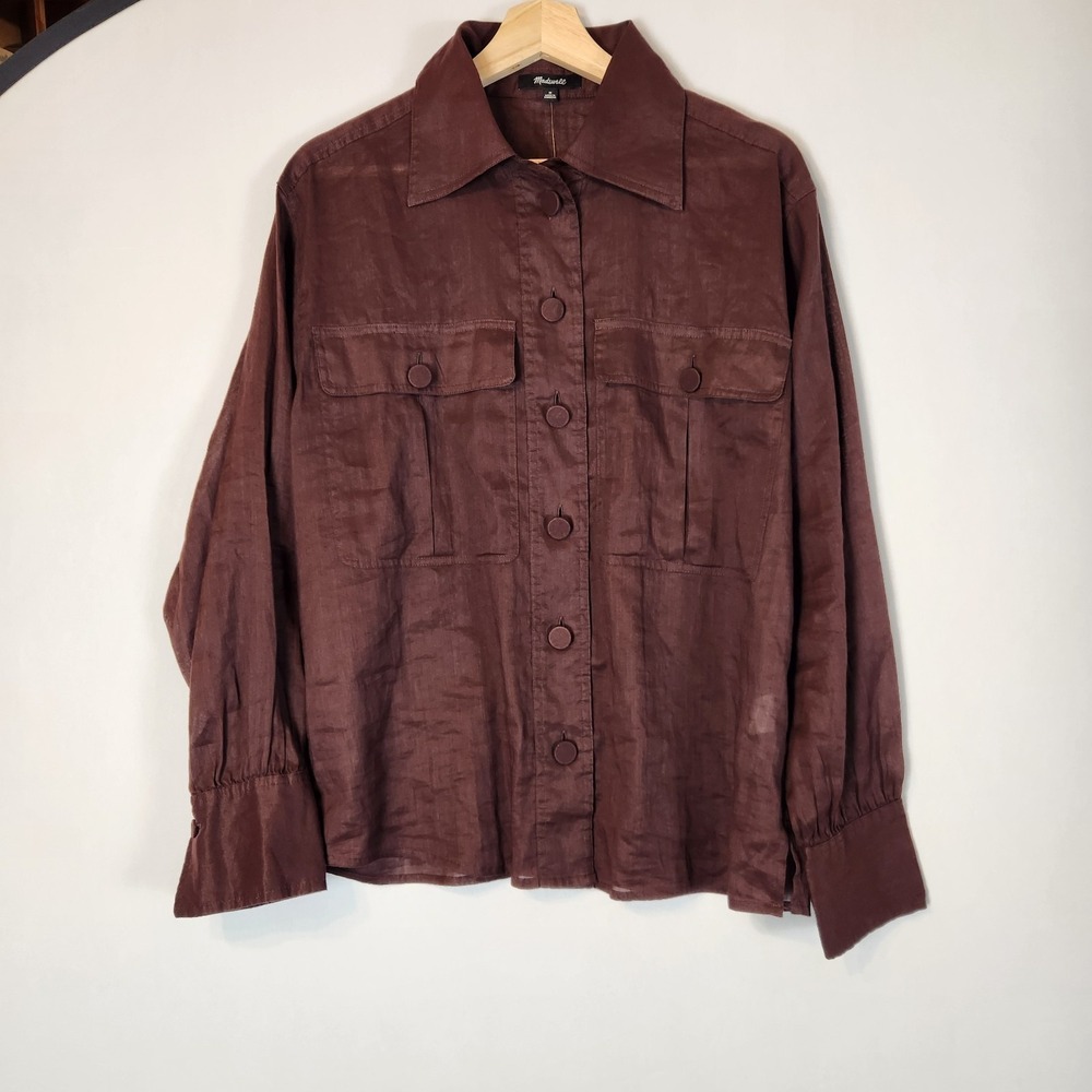 NWT Madewell Utility-Pocket Button-Up Shirt Chocolate Raisin Ramie Cotton Medium